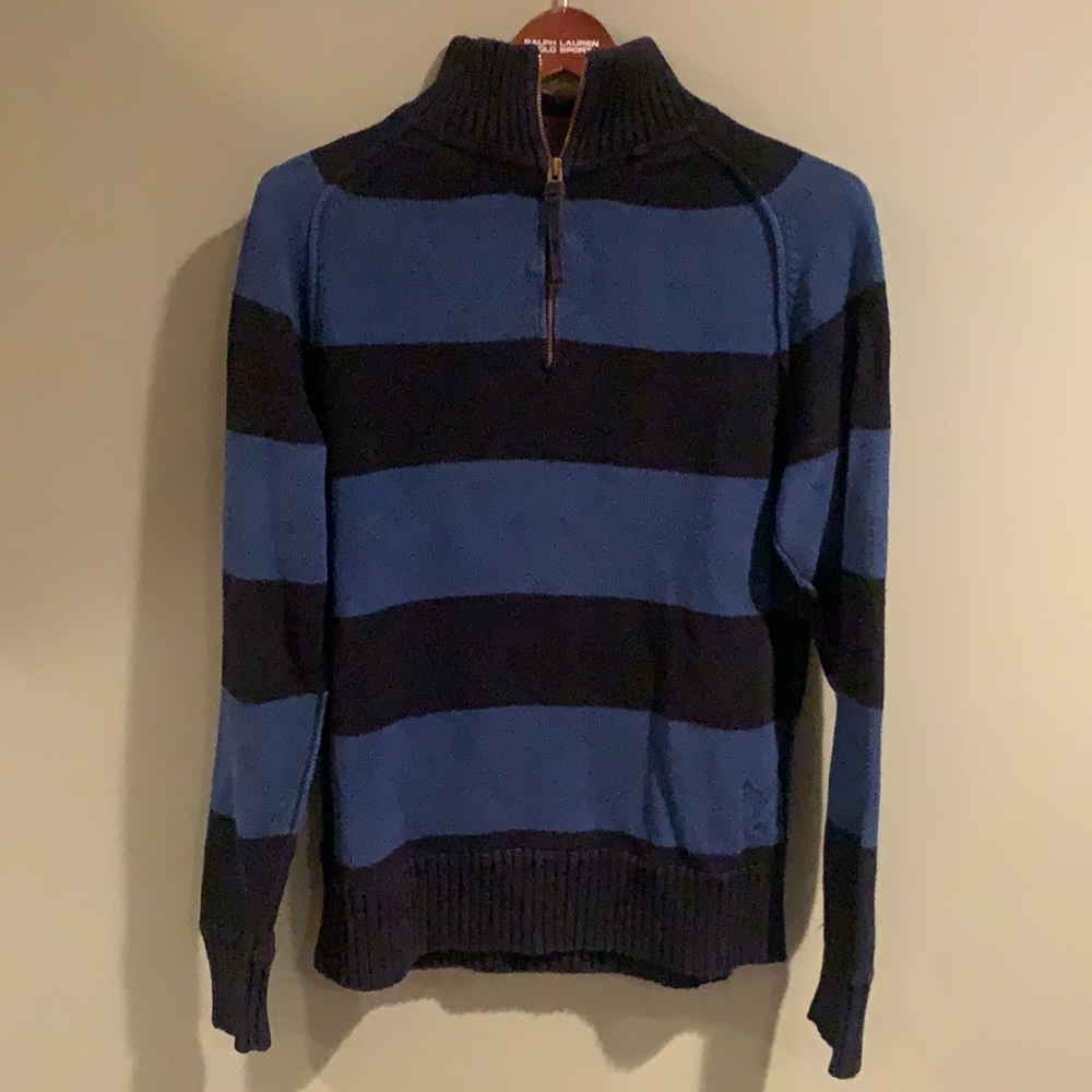 American eagle M medium blue black quarter zip sweater sweatshirt